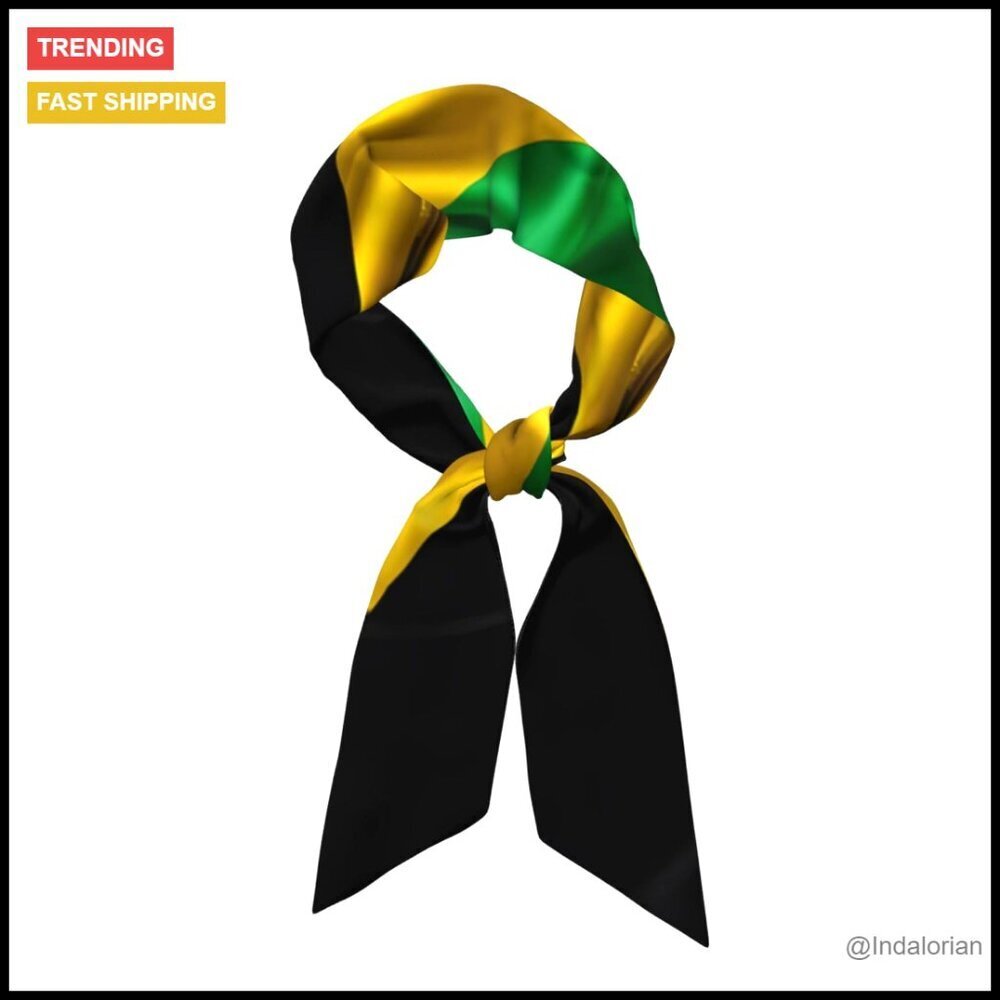 Jamaican Flag Satin Scarf Lightweight Breathable Hair Wrap Fashion Accessory